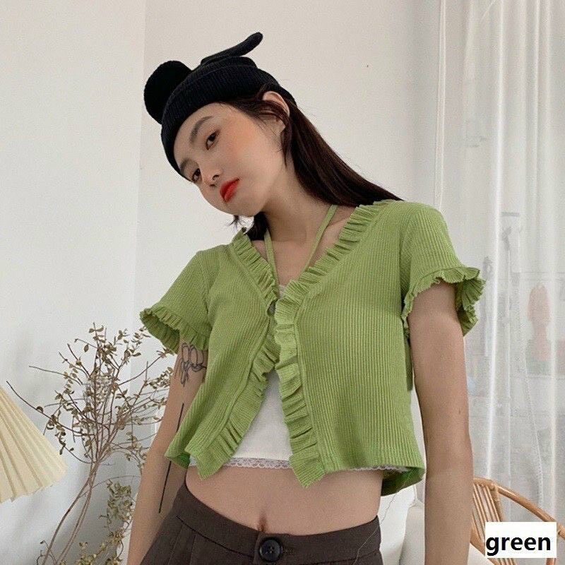 [HCM]ÁO BÈO CỘT DÂY TAY NGẮN CROPTOP