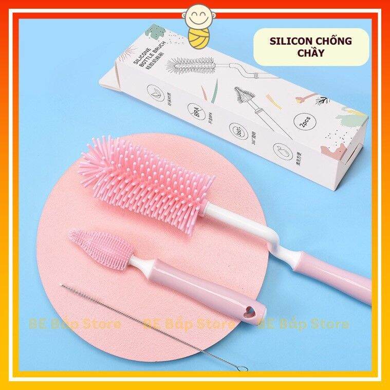 Bộ Cọ Rửa Bình Sữa Silicon cao cấp 3 Chi Tiết (xoay 360 độ)