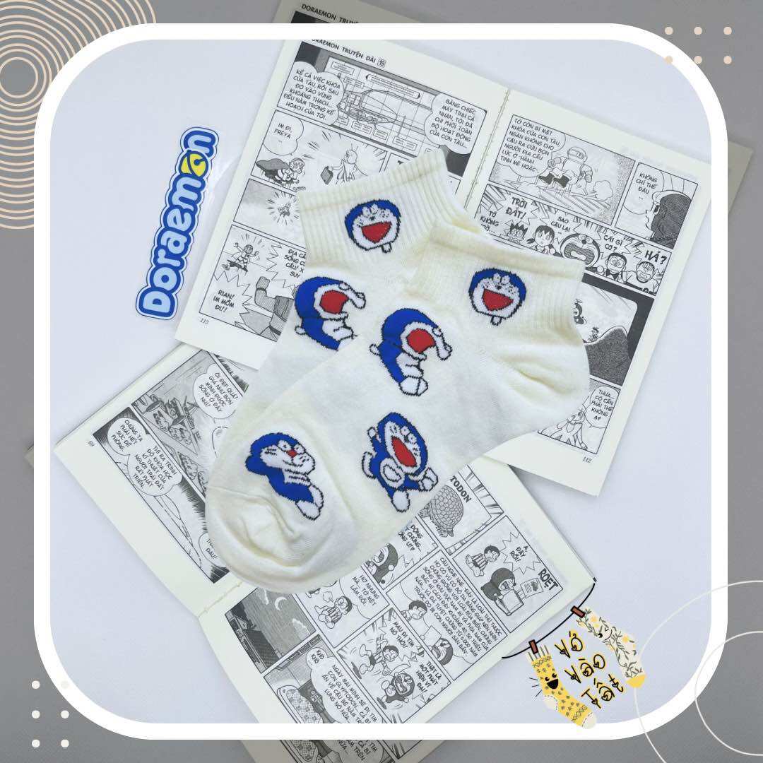 VỚ TẤT CỔ NGẮN DORAEMON XANH BIỂN NHẠT