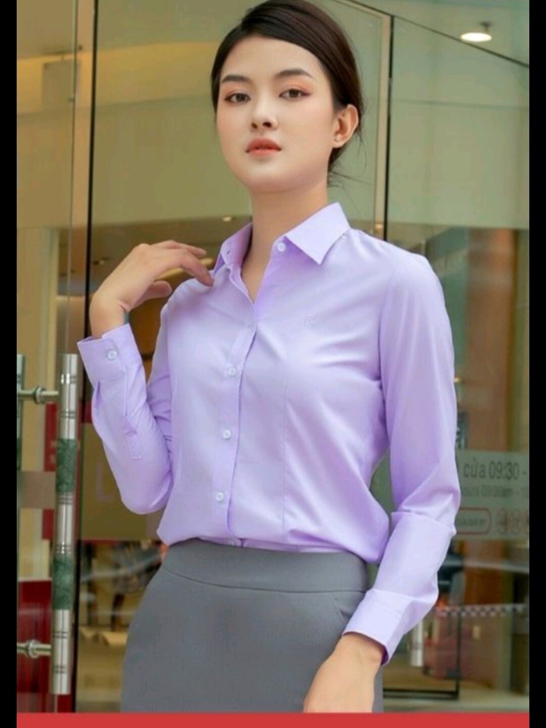 áo sơ mi nữ Thái Hòa màu tím cà vải kate