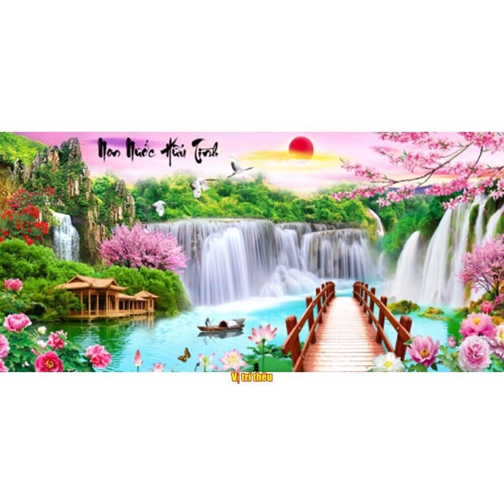 Tranh thêu chữ thập phong cảnh non nước hữu tình / lv3321/ 160x75cm/ chưa thêu