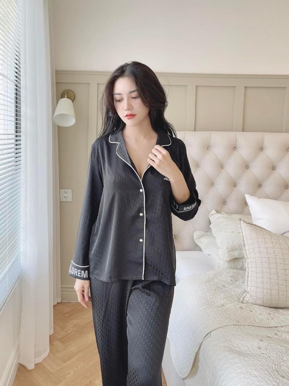 BỘ PIJAMA LỤA QUẢNG CHÂU CAO CẤP TAY DÀI  LOREM