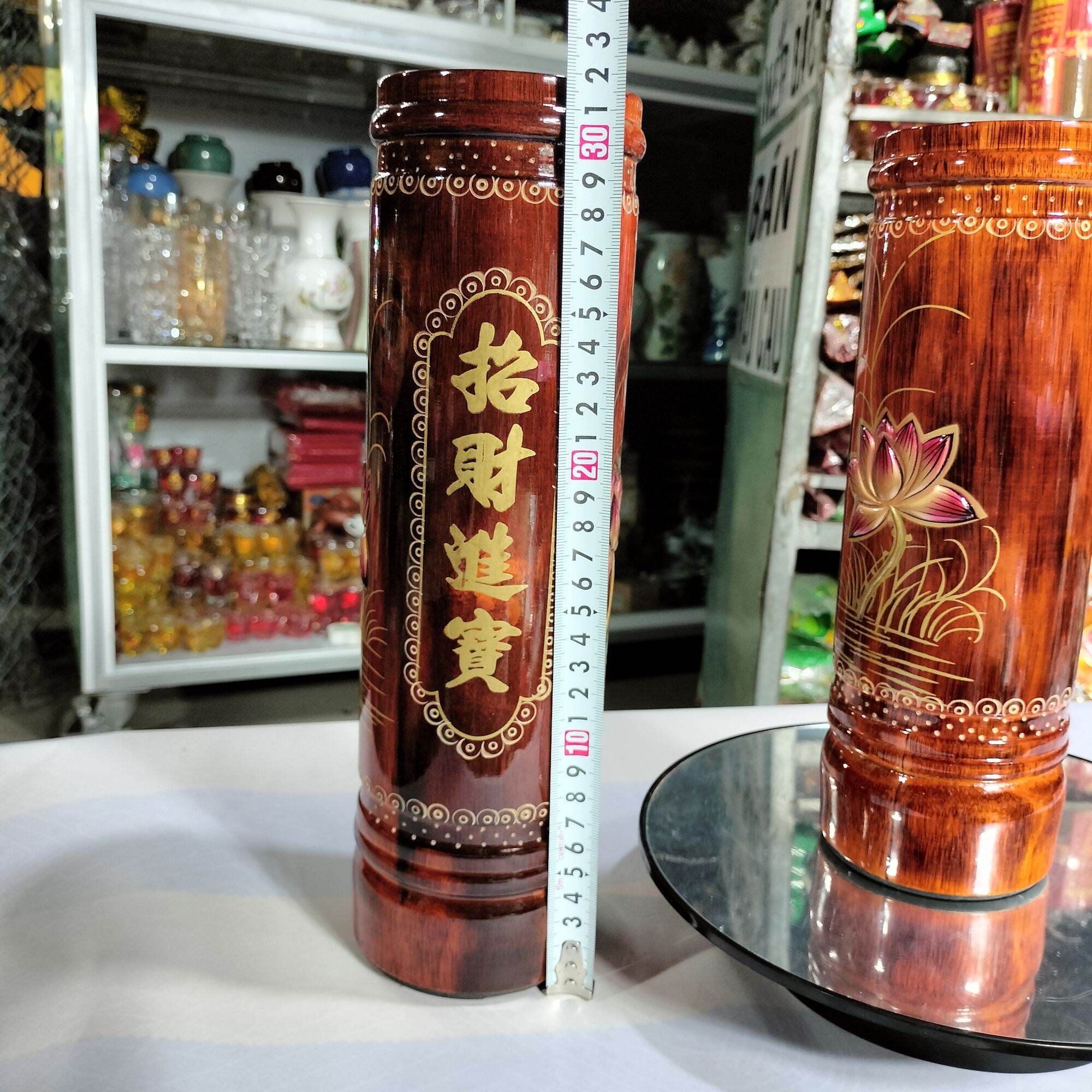 Ống đựng nhang bằng gỗ vẽ hoạ tiết