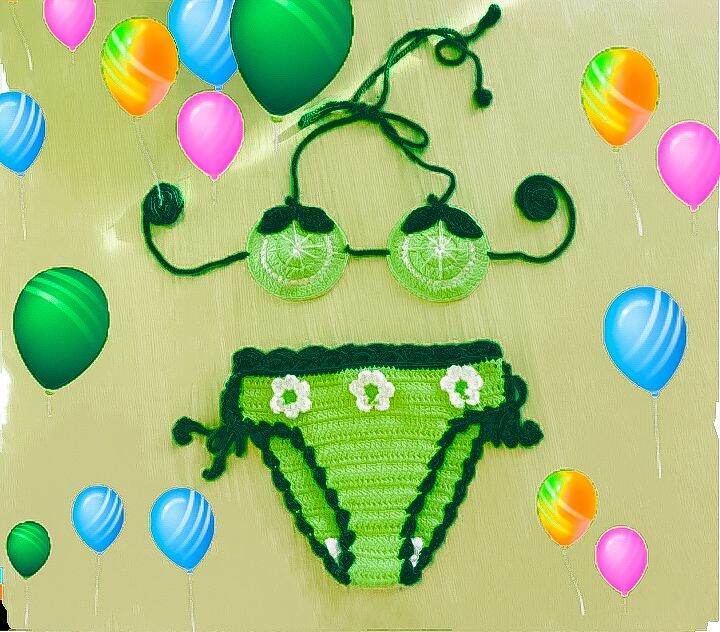 Đồ bơi bikini len 2 mảnh cho bé gái, bikini trái cam cho bé, đồ bơi len cho bé, đồ đi biển len, bikini len handmade cho bé
