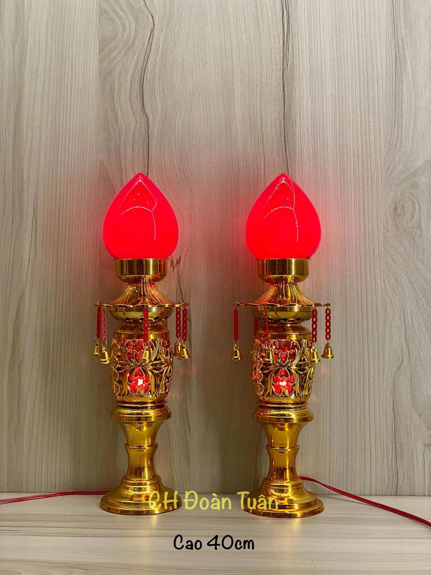Cặp đèn thờ lưới phú quý trái đào - đèn xi màu đồng có dây treo tòn ten