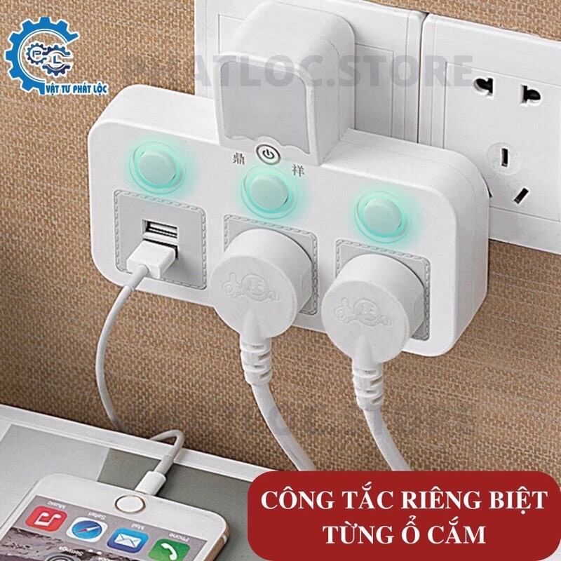 Ổ chia điện thông minh kiêm Đèn ngủ điều chỉnh 3 mức sáng Ổ cắm điện không dây phiên bản đặc biệt 2 chấu