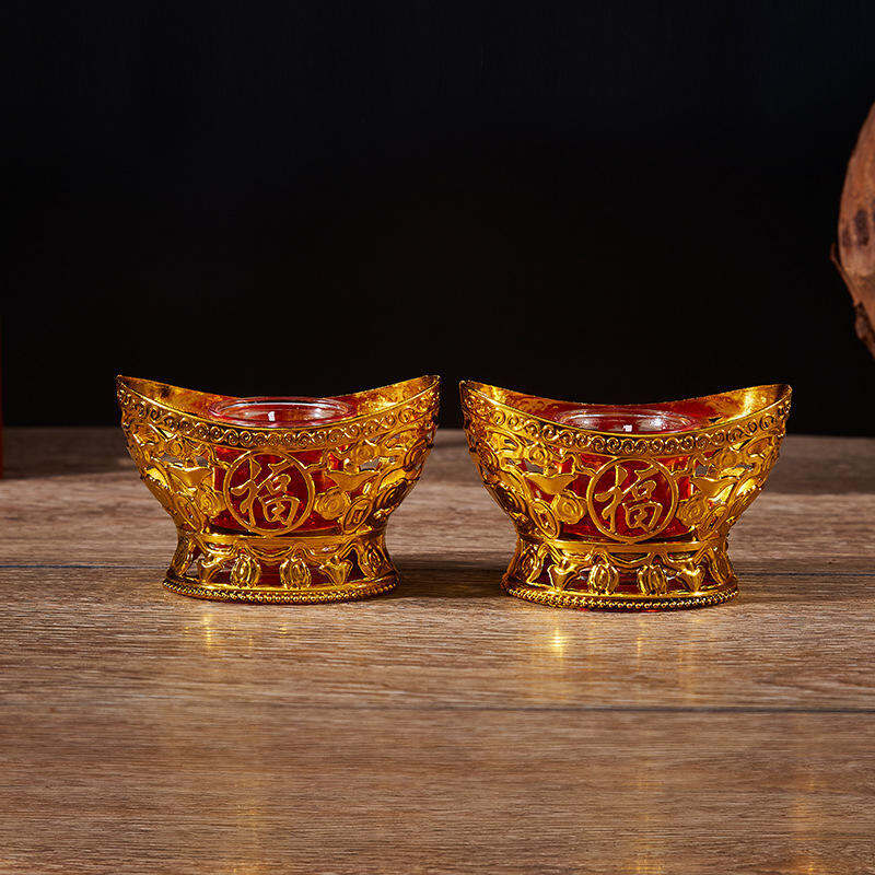 1 CẶP nến hình thỏi vàng mạ vàng cầu tài lộc cháy 24h