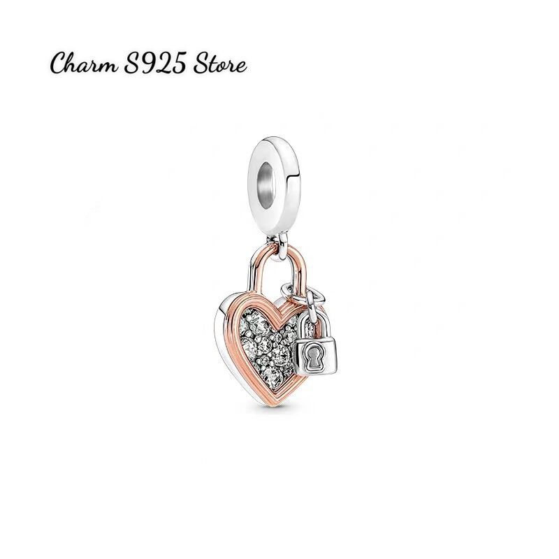 Charm pan ale treo vàng hồng phối trắng tim đính đá bạc s925