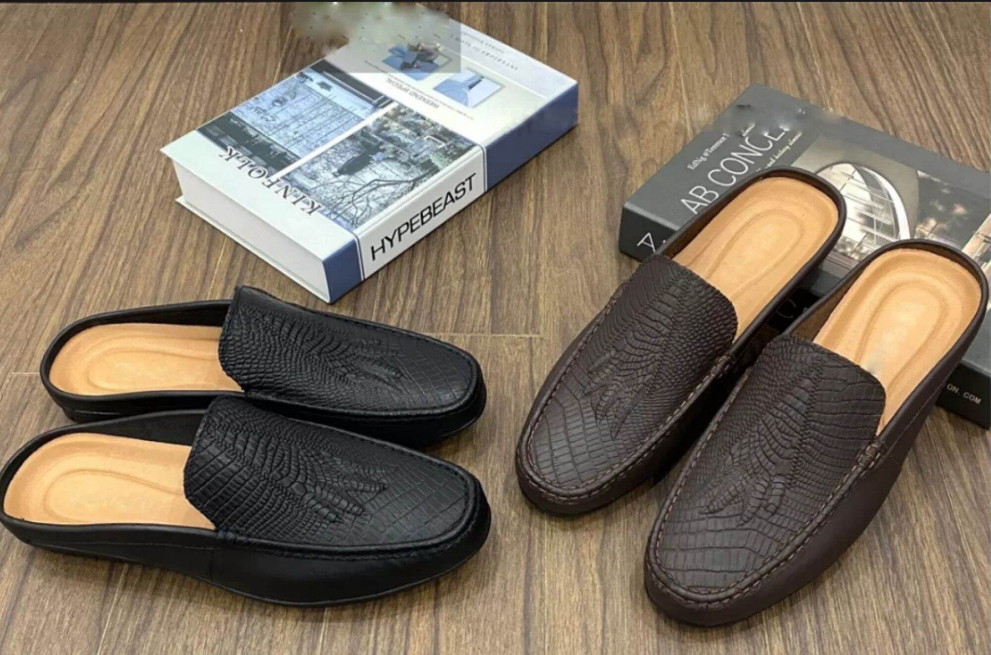 giầy sục nam da bò in vân bàn tay mới giầy hè nam mới giày nam da bò