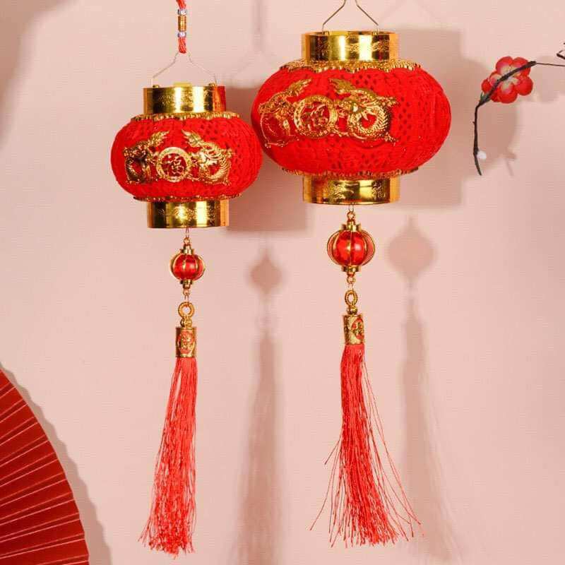 Lồng đèn đỏ tròn treo trang trí Tết có đèn DT