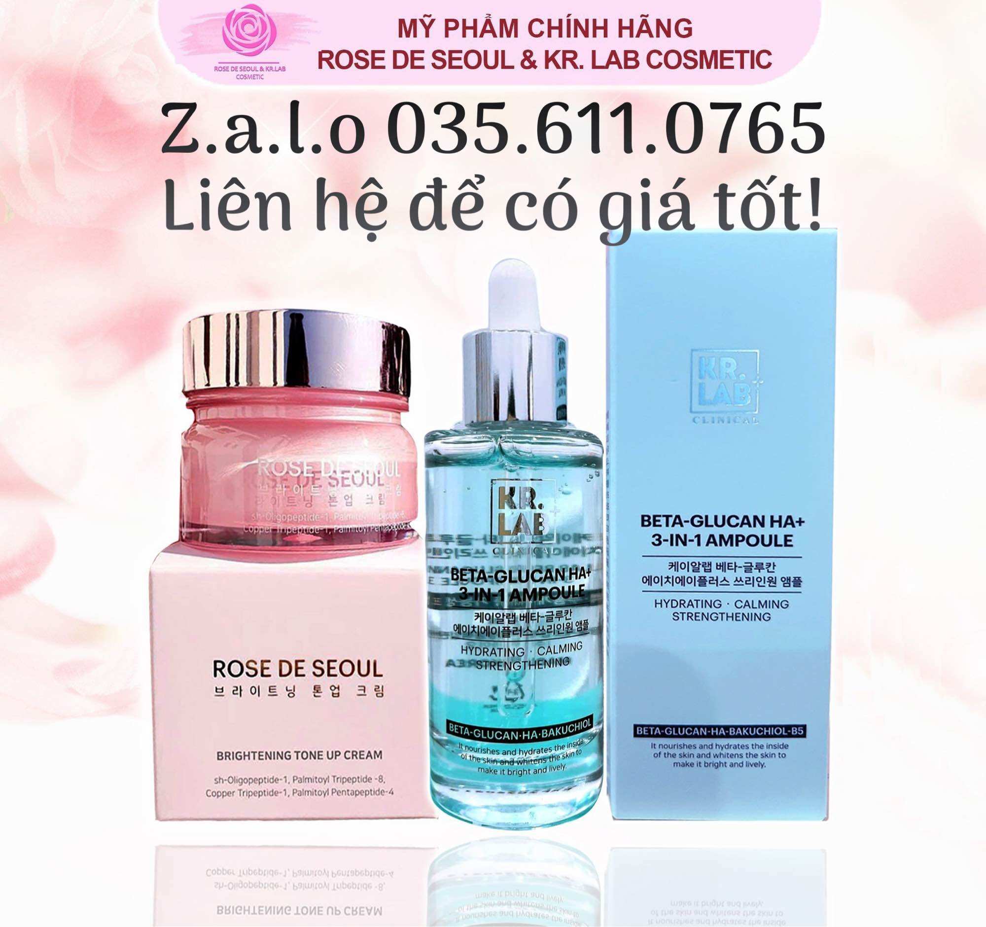 Combo serum beta glucan HA+ Kr. Lab và kem ngày Rose De Seoul Kr. Lab bản mới nhất