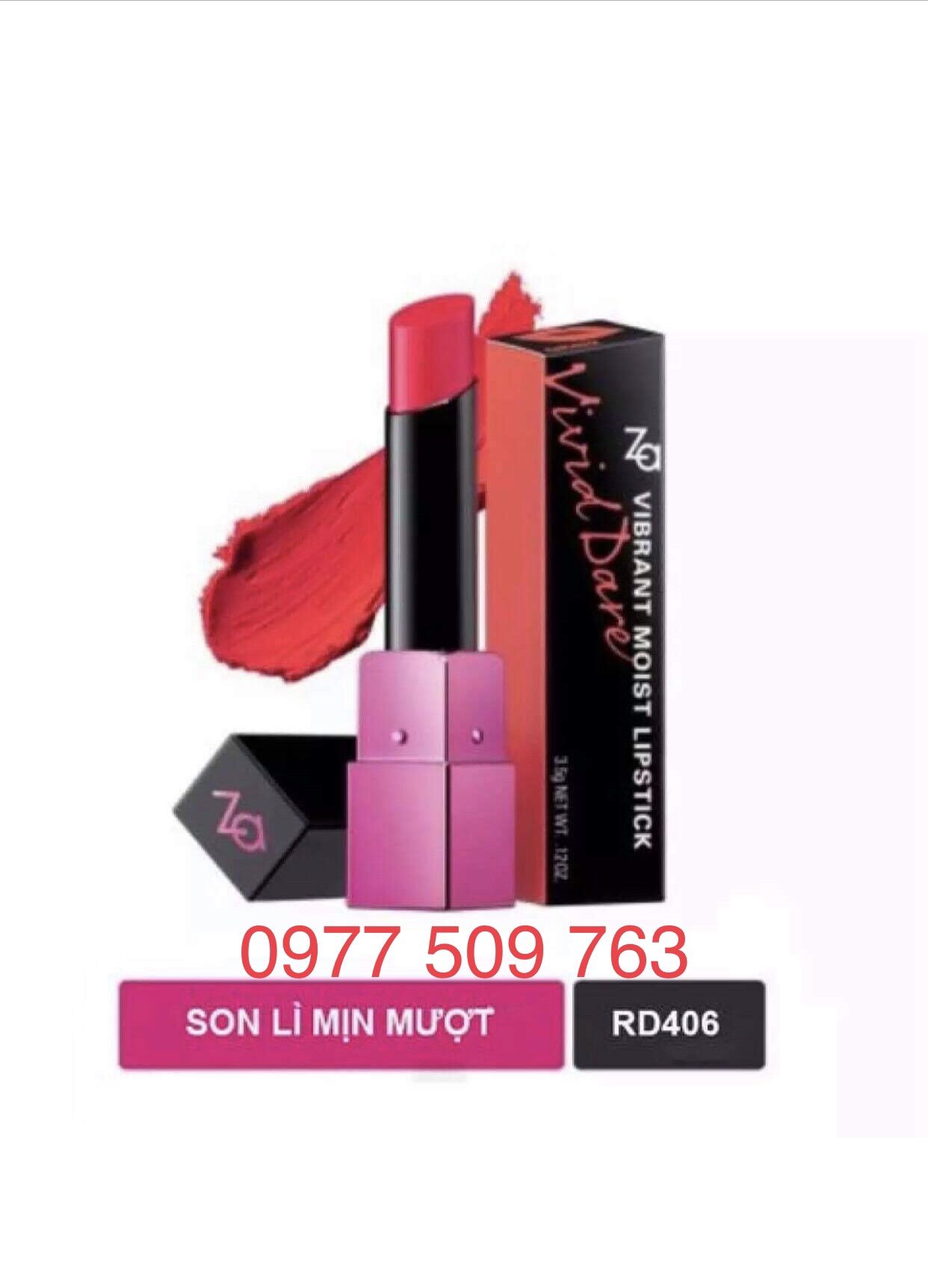 SON ZA 406 MÀU ĐỎ HỒNG - SON LÌ LÂU PHAI BỀN MÀU DƯỠNG MÔI