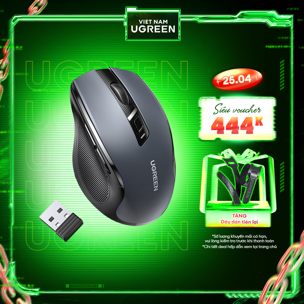 Chuột không dây 2.4G Ugreen MU006 Chế Độ Kép Chuột Ergonomic 4000 DPI 6 Nút Tắt Tiếng | Sử dụng cho Macbook iPad Laptop | Bảo Hành 1 đổi 1 18 Tháng | 90545 90855