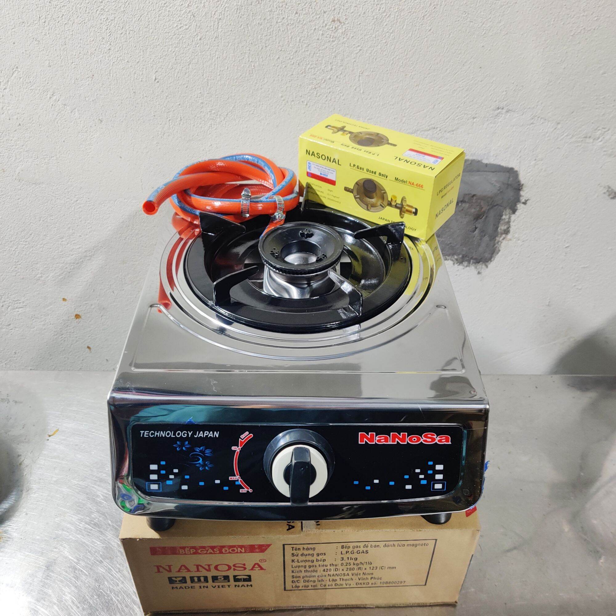 Bếp gas đơn mặt inox+ van+ dây gas. mới 100% full hộp. chính hãng