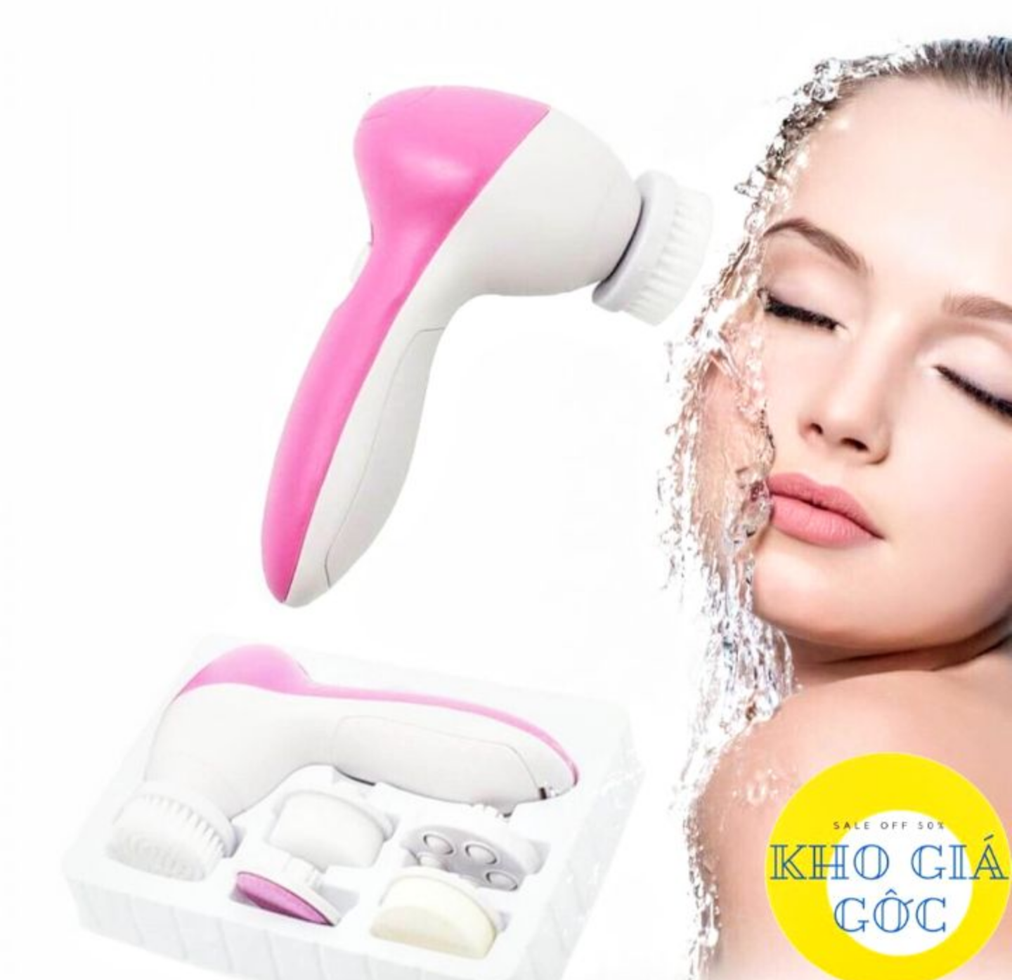 Bộ máy rửa mặt đa năng tặng 5 đầu rửa massage mặt tiện dụng hàng loại tốt