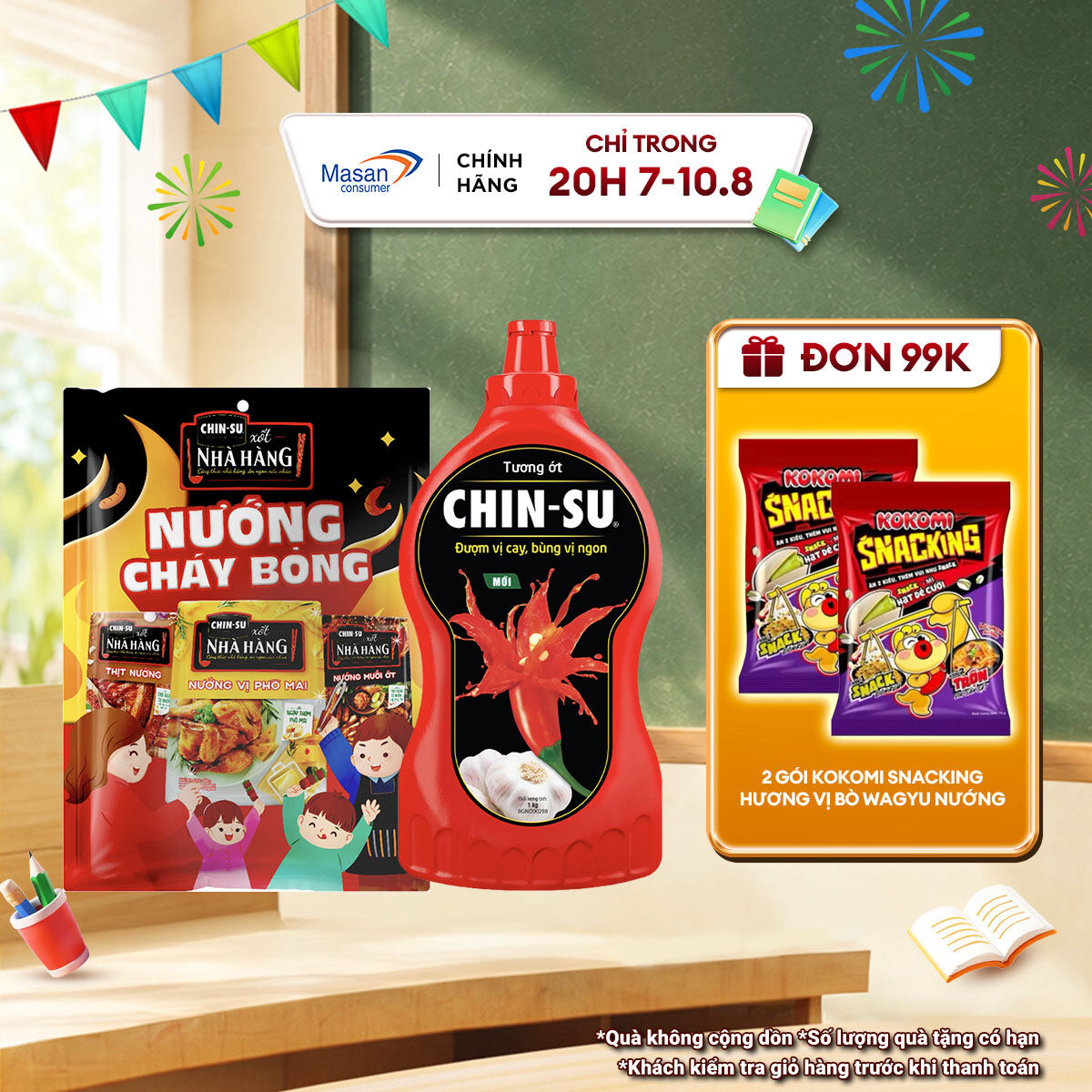 Combo xốt CHIN-SU nướng cháy bỏng (1túi xốt Thịt nướng mới 80gr + 1túi xốt nướng muối ớt 80gr + 1túi xốt nướng phô mai 80gr) + Tương ớt Chin-su 1kg