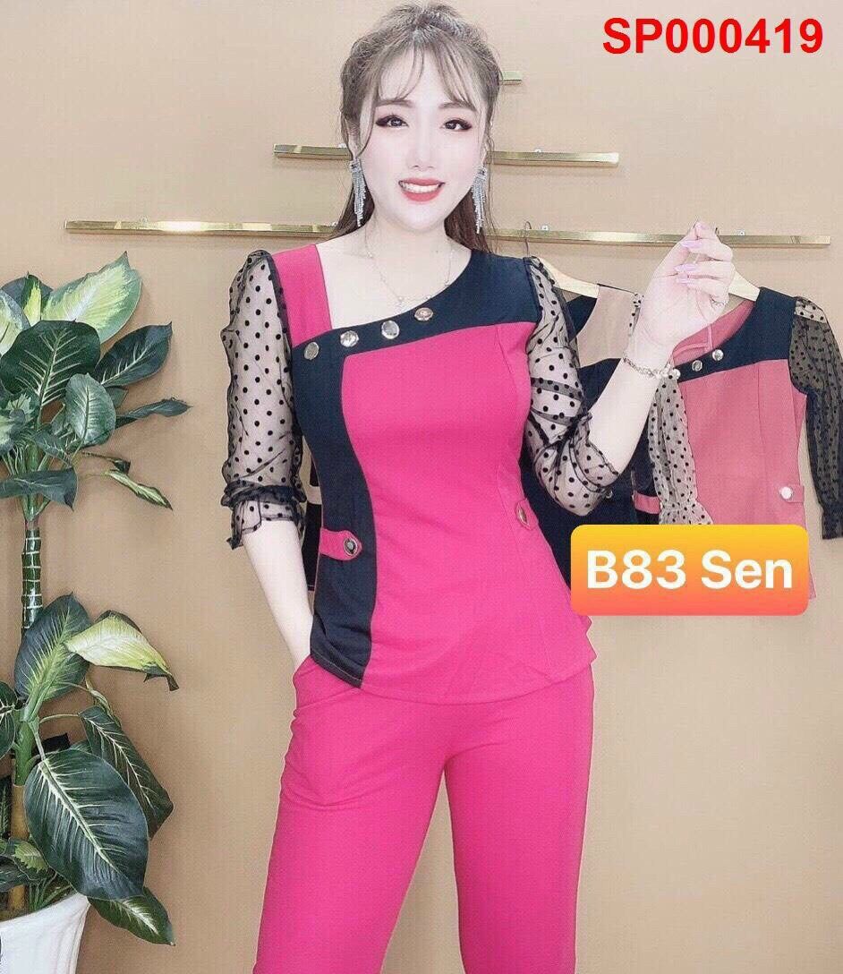 Đồ bộ thun cát hàn 4 nút xéo ngực 419