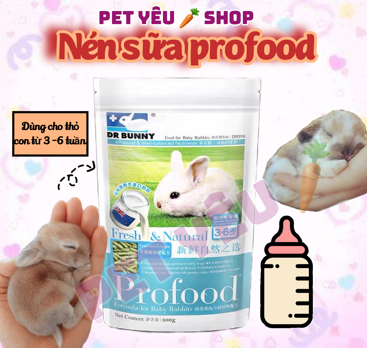 Thức ăn thỏ con nén sữa profood ❤Date mới❤