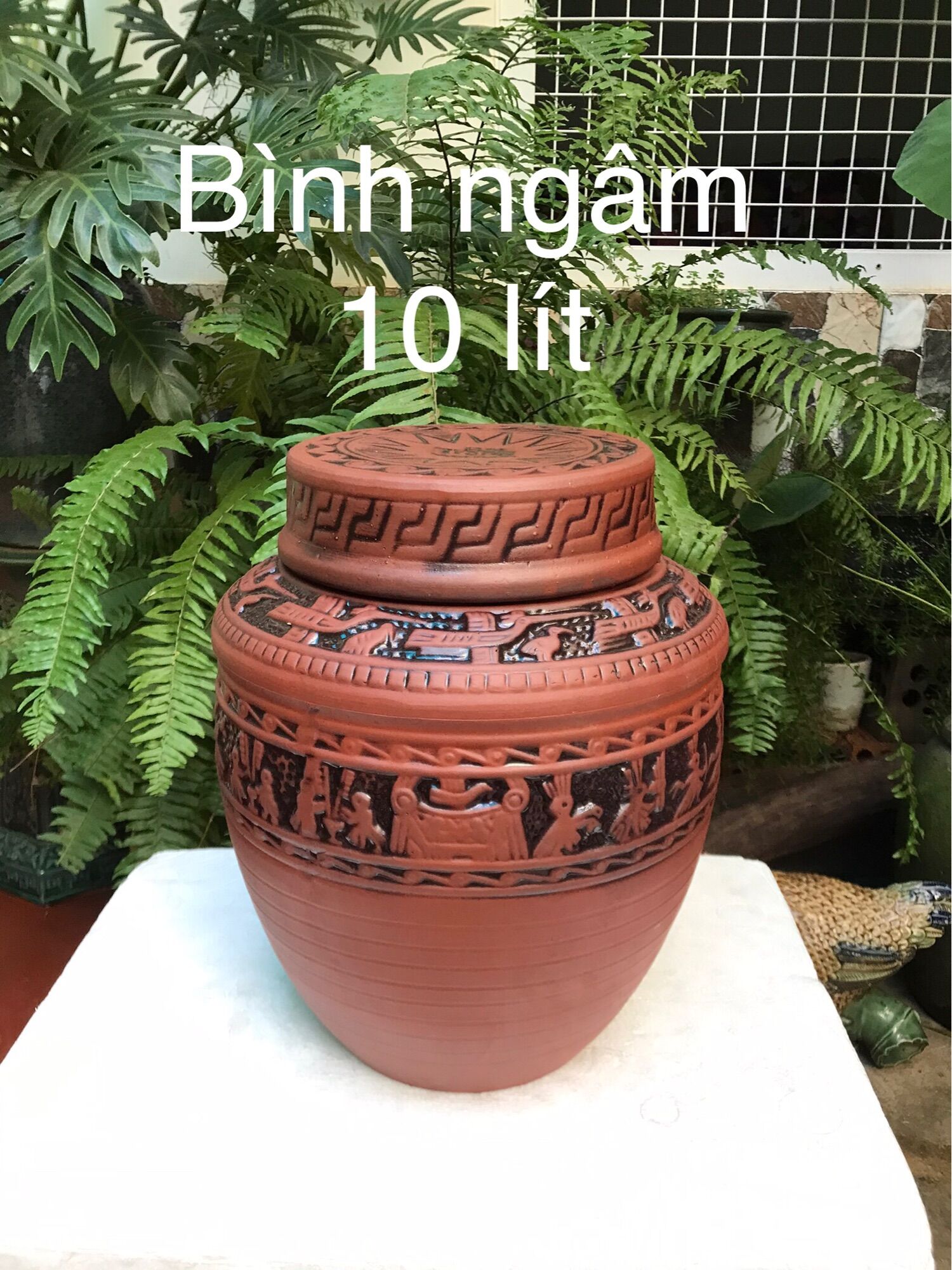 Bình ngâm rượu , bình ngâm đất nung hoa văn trống đồng 10 lít
