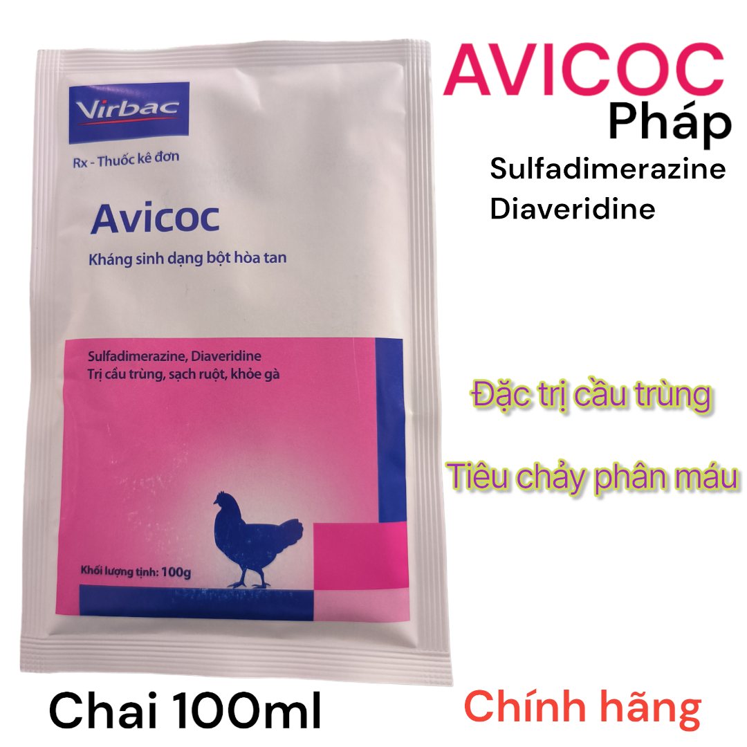 Avicoc 100g Virbac Pháp đặc tr.ị cầu trùng trên gà tiêu chảy ra máu tươi bệnh đường ruột Gà