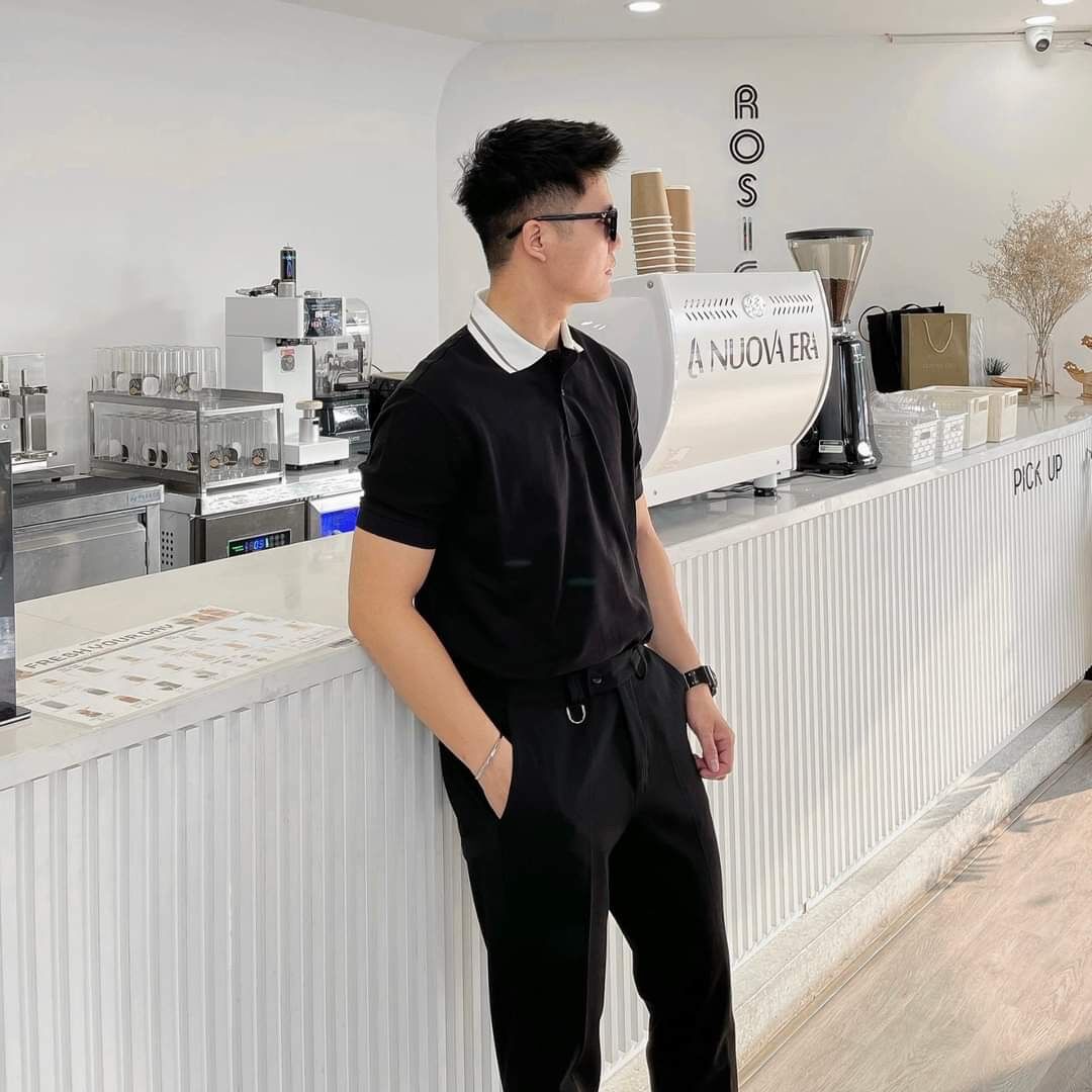 Áo Polo Nam Nữ Tay Ngắn Vải Thun Cá Sấu Màu Đen Cổ Trắng Đủ Size S - XXL, Áo Polo Unisex