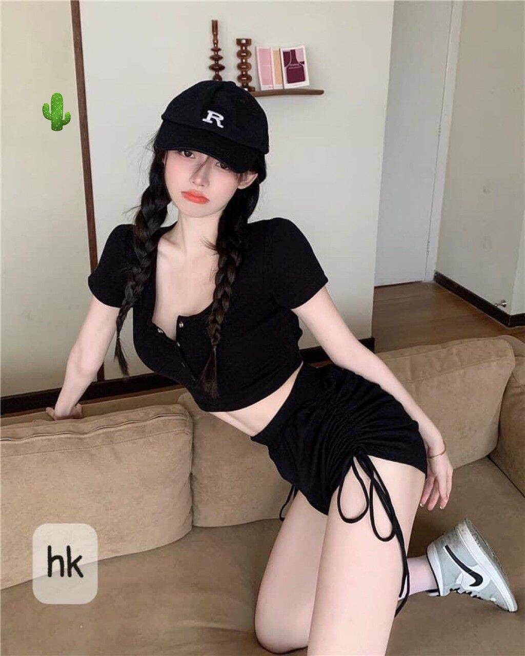 Set áo gài nút quần rút bên