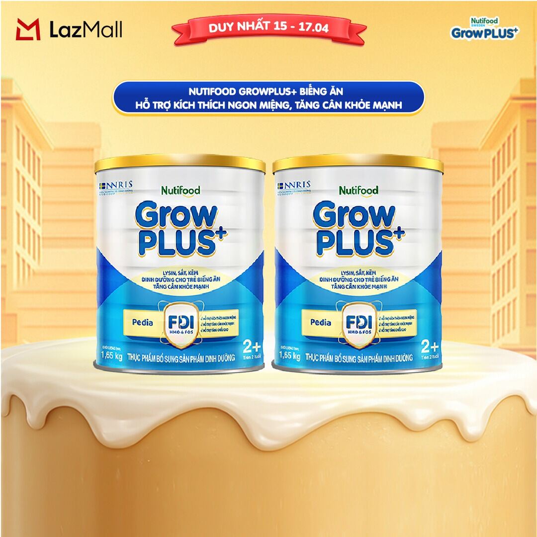 Combo 2 Sữa Bột Nutifood GrowPLUS+ Biếng Ăn (Xanh) 2+ - Hỗ Trợ Kích Thích Ngon Miệng, Tăng Cân Khỏe Mạnh (2 Lon 1,65 Kg)