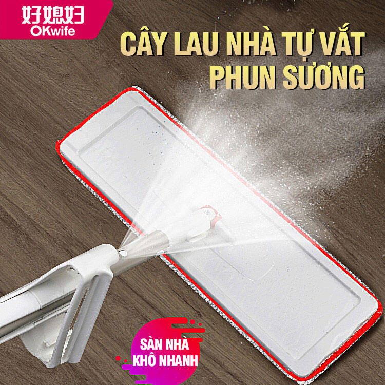 Cây lau nhà phun sương tự vắt OKwife Spray Mop chổi lau nhà thông minh xoay 360 độ lau sàn làm sạch 