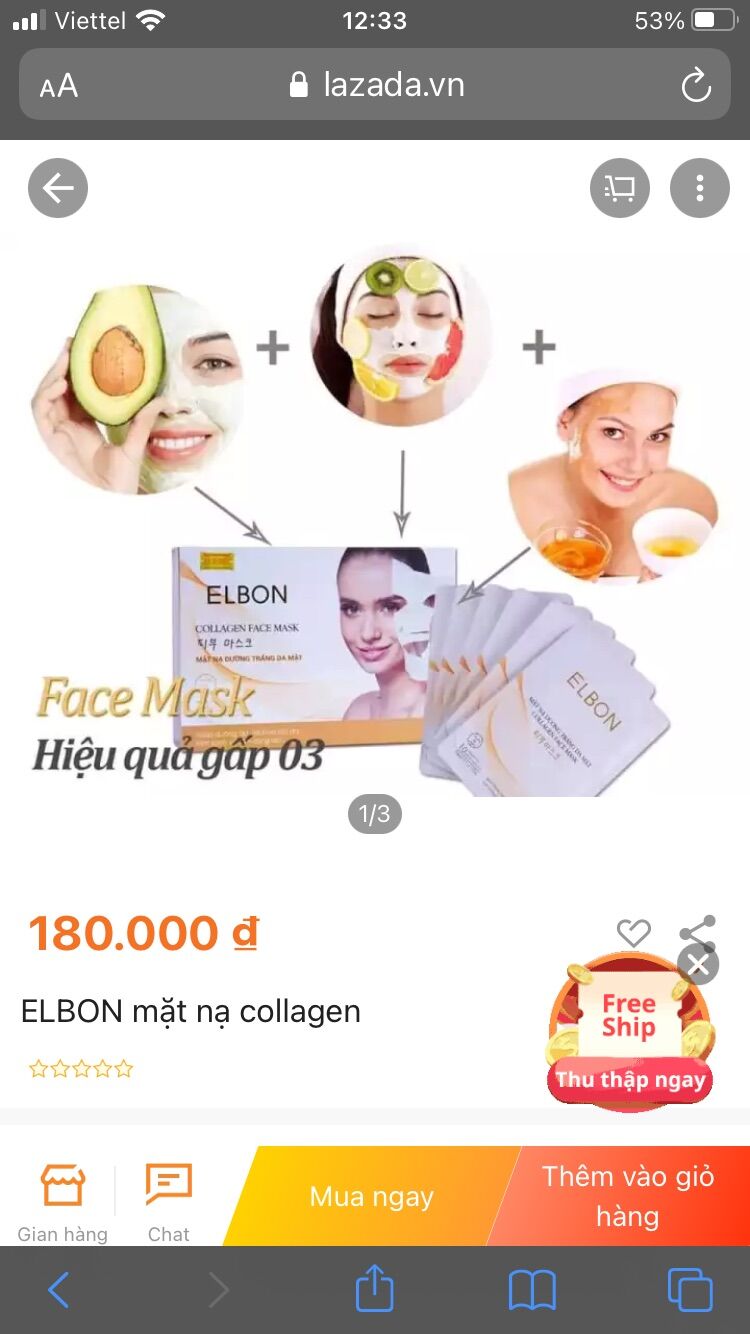 Mặt nạ dưỡng da Collagen Ngọc trai Elbon ( hộp 10 miếng)
