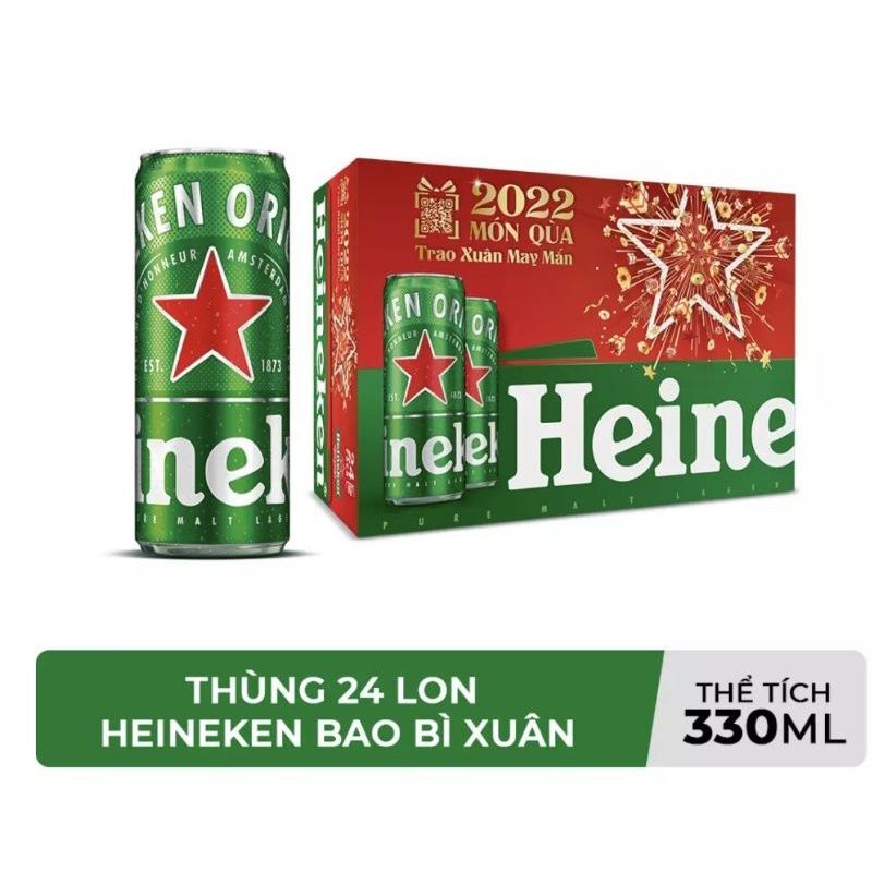 Thùng 24 lon bia Heineken lon cao 330ml - bao bì xuân