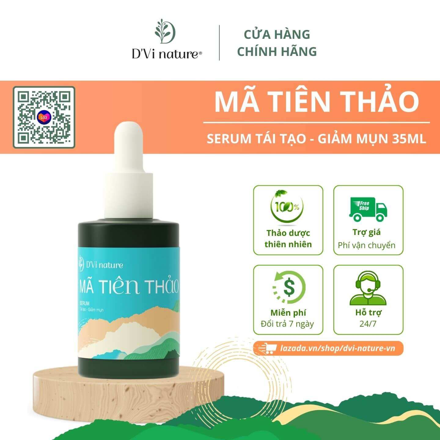 Serum mã tiên thảo DVi nature làm giảm mụn, giảm vết thâm, gom còi mụn, tái tạo làn da và làm sáng da từ thảo dược