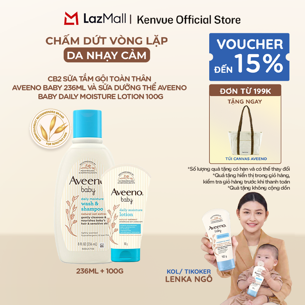 CB2 Sữa tắm gội toàn thân Aveeno baby 236ml và Sữa dưỡng thể Aveeno Baby Daily Moisture Lotion 100g
