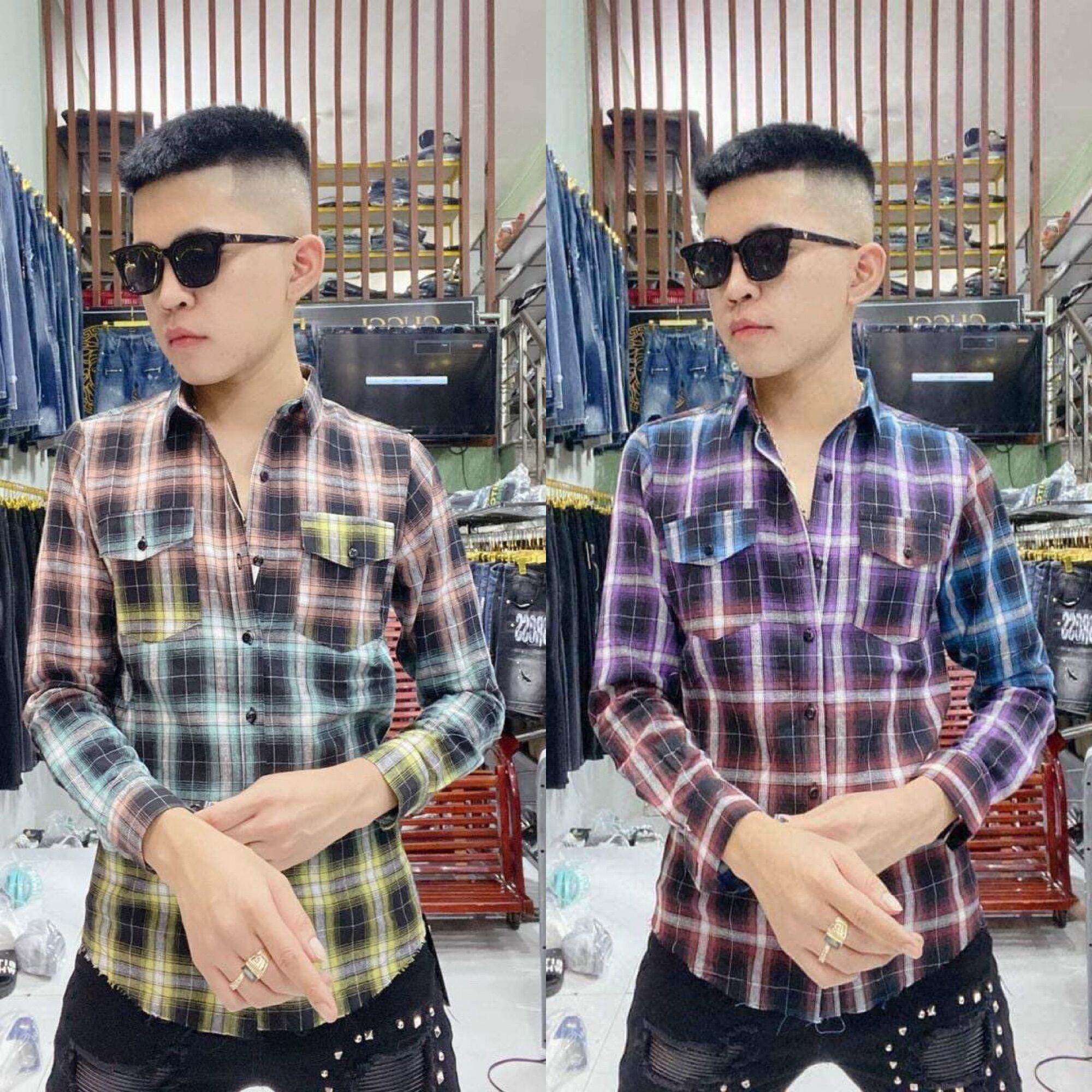 Áo sơ mi kẻ loang 7 màu hàng siêu cấp