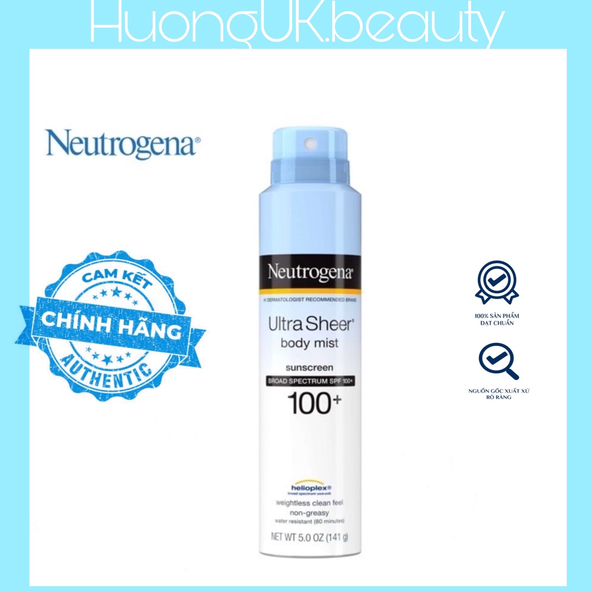 Xịt chống nắng pháp ultra sheer body mist neutro spf 100++ 141g
