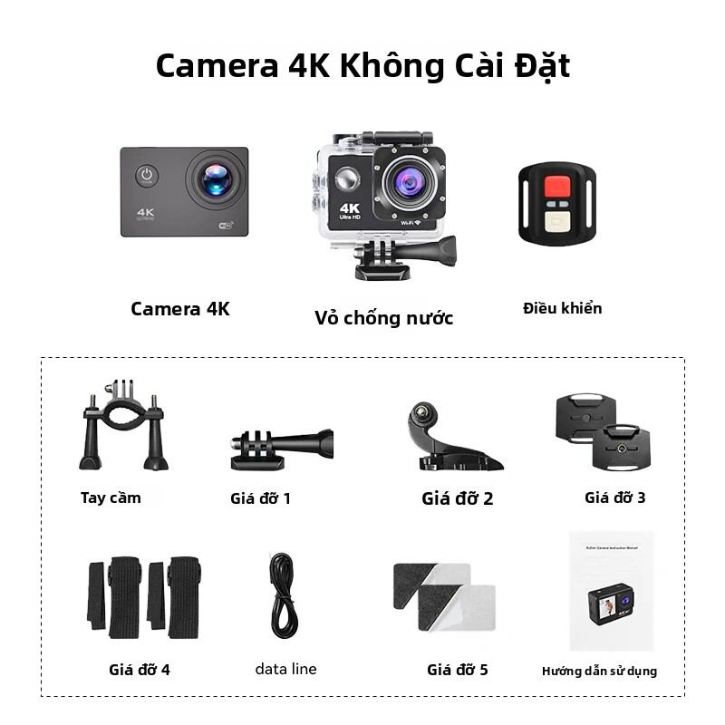 Camera Hành Động WiFi 4K Quay Video Ngoài Trời 4K/30FPS 2.0 170D GPS Zoom 4X Chống Nước Dành Cho Mũ