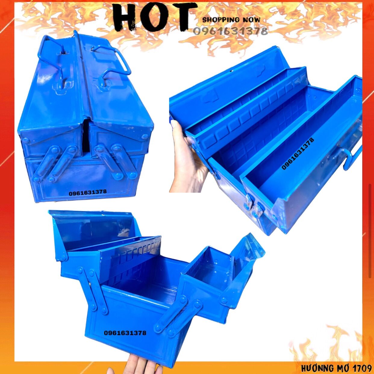 Hộp đựng dụng cụ đồ nghề đa năng 2 tầng 3 ngăn bằng sắt cỡ bé 16x35x16