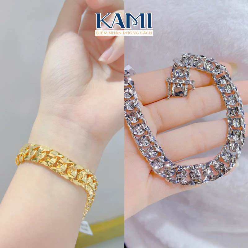 Lắc tay xích chạm khoá hộp khắc số 18k bản nhỏ Kami có size nam nữ