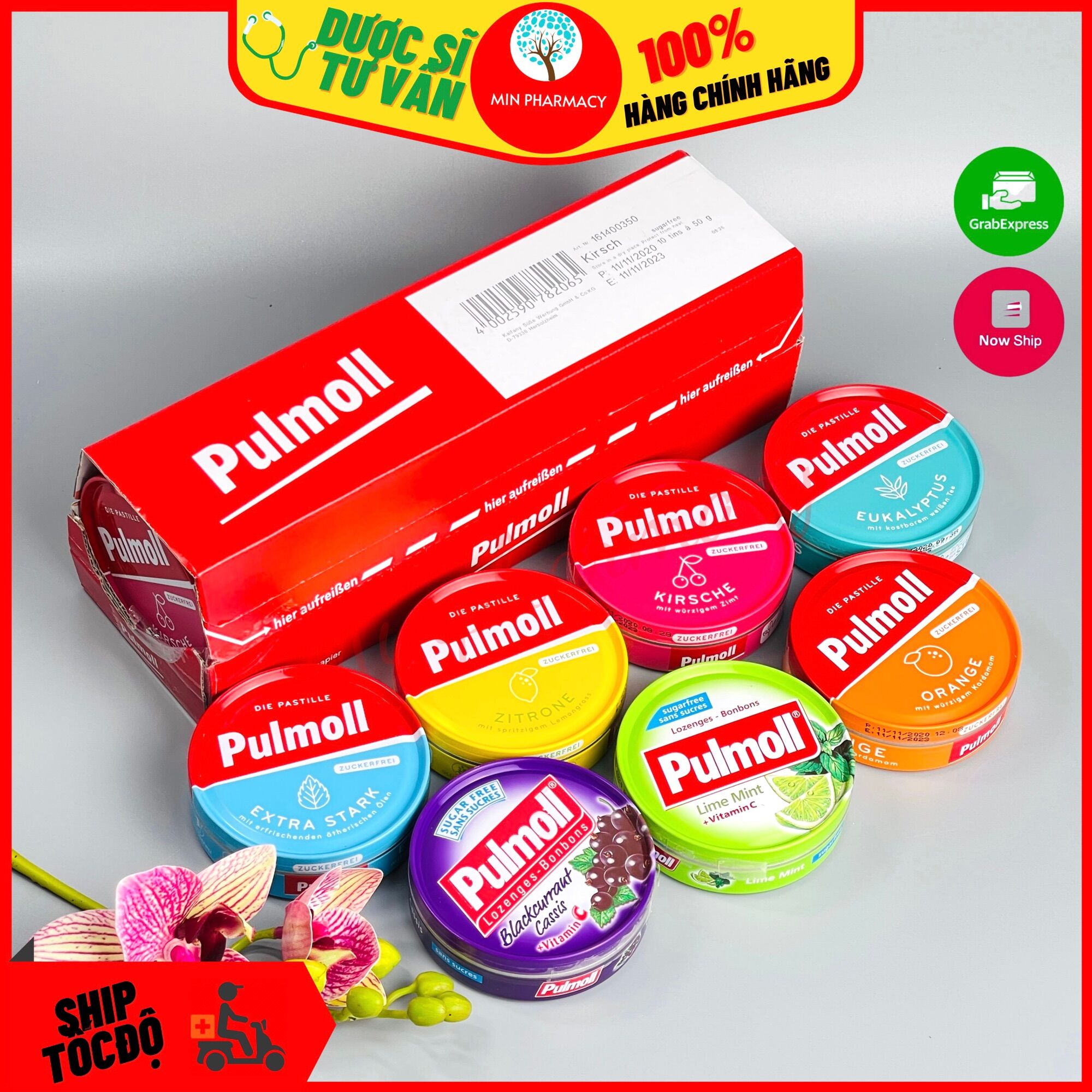 Kẹo Ngậm Ho Không Đường Zuckerfrei PULMOLL Đức Nhiều Vị Hộp 50g - Minpharmacy