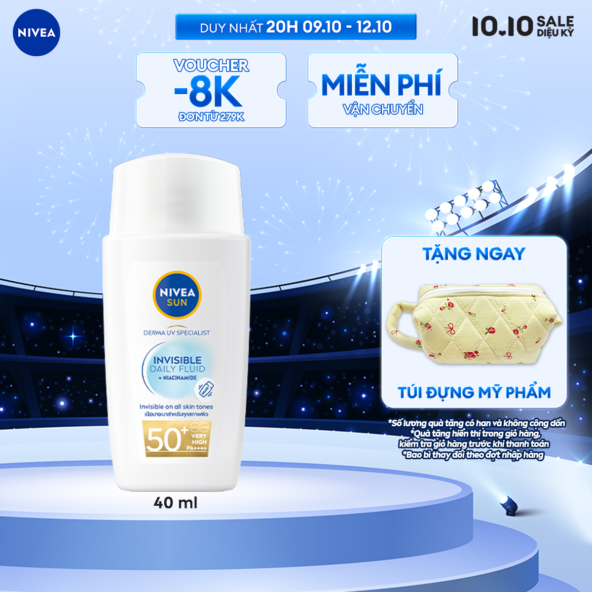 [MUA LÀ CÓ QUÀ] Sữa Chống Nắng NIVEA SUN Derma Invisible Daily Fluid SPF50+ Tàng Hình Trên Da 40ml - 95150