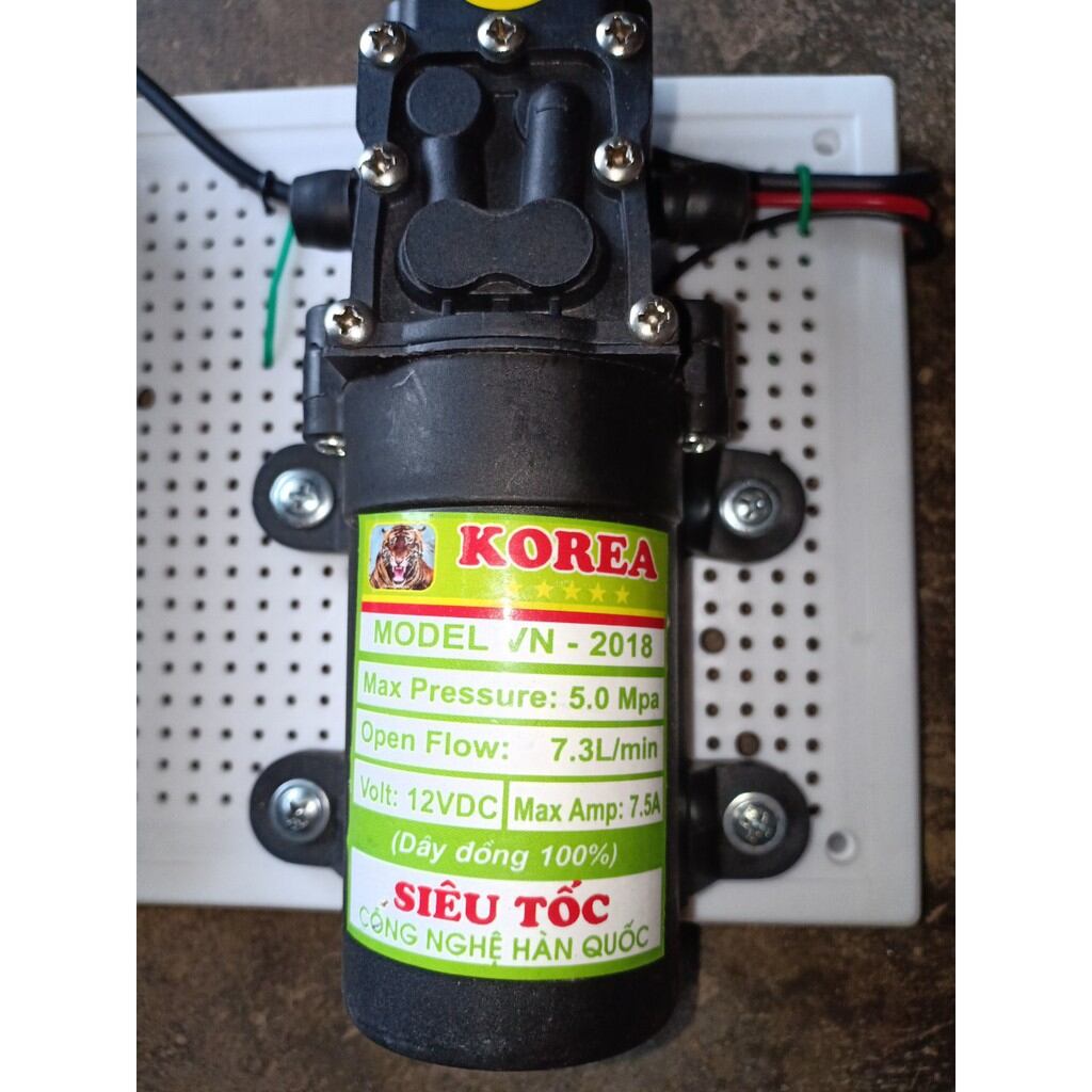 Bơm tăng áp mini hồi lưu 12v 220v tự ngắt Hàn Korea 7.3 lít/p phun, tưới cây, phun sương