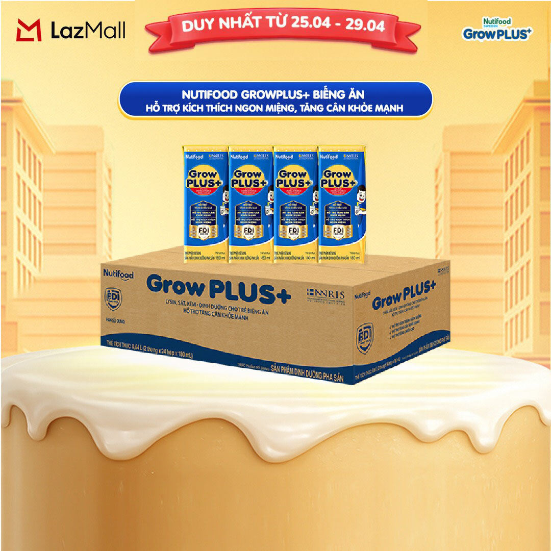 Thùng Sữa Bột Pha Sẵn Nutifood GrowPLUS+ Biếng Ăn 180ml - Hỗ Trợ Kích Thích Ngon Miệng, Tăng Cân Khỏe Mạnh - Trên 2 Tuổi (48 Hộp x 180ml)