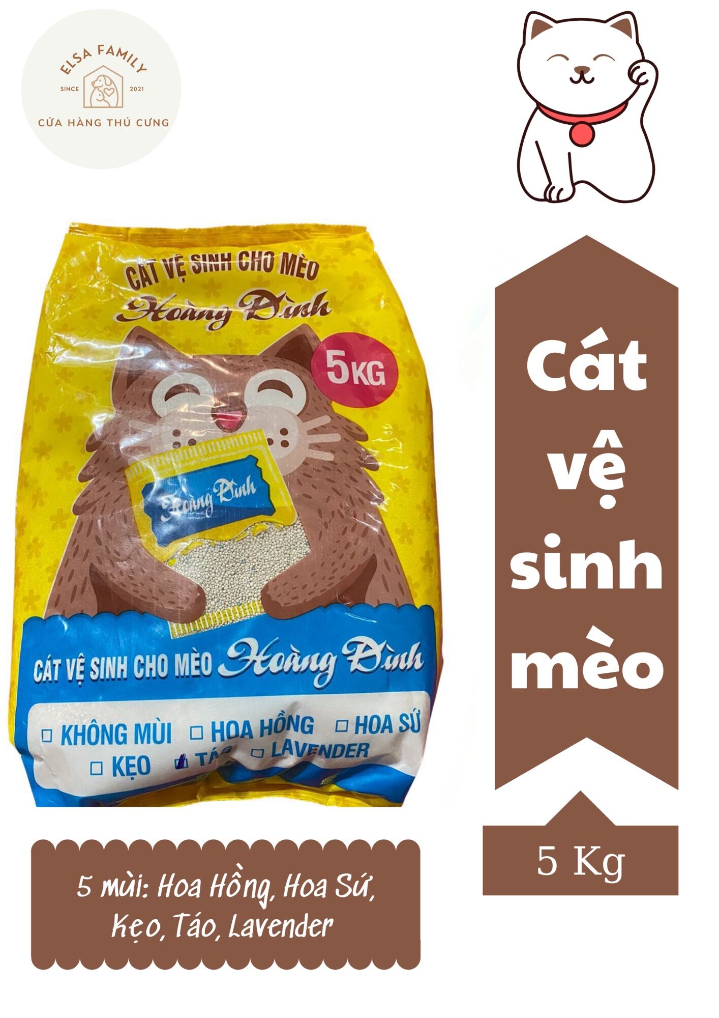 Cát vệ sinh cho mèo Hoàng Đình túi 5kg