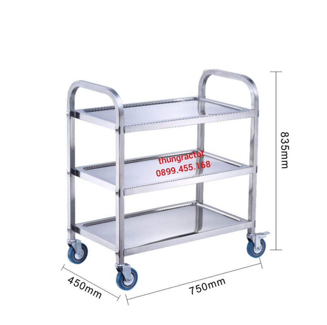 Xe đẩy thức ăn inox 3 tầng