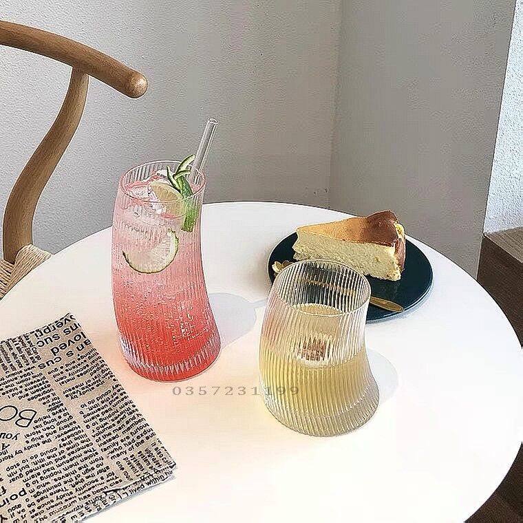 Cốc thuỷ tinh cong vân sọc - ly thuỷ tinh cafe
