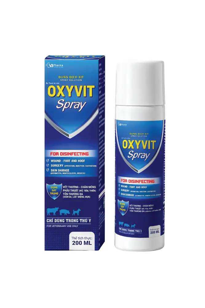 Chai xịt sát trùng viêm da lở loét, ngứa ngáy, viêm thúi móng OXYVIT SPRAY (200ml) vbpharm cho gia súc, chó mèo