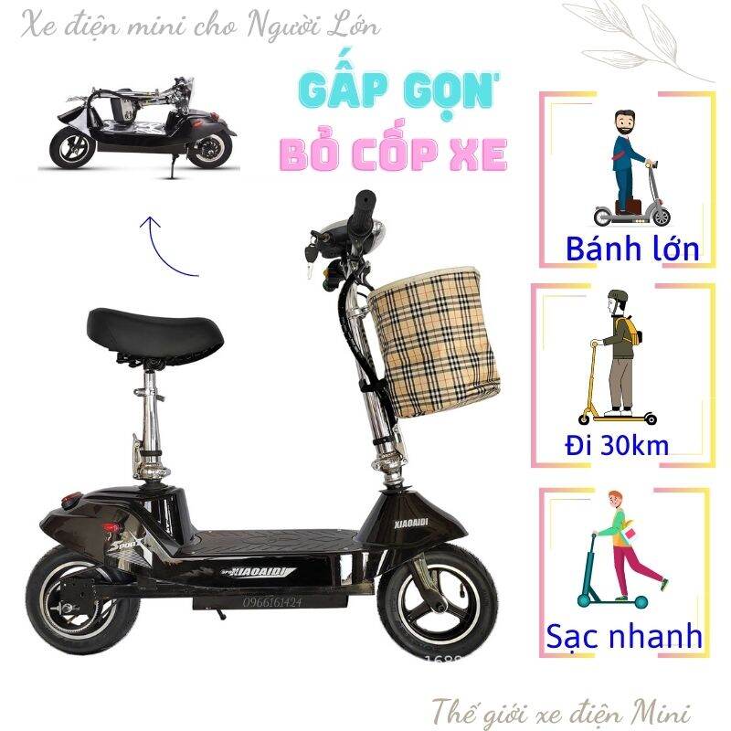 Xe điện mini gấp gọn cho người lớn, xe gấp gọn bỏ cốp ô tô, bánh 10 inch, công suất 500W, xe điện mini có bình sạc đi 35km khung rất chắc chắn. Xe điện có thể gấp gọn ở bất kỳ đâu xe gấp mang lên chung cư để đi chơi đi dã ngoại