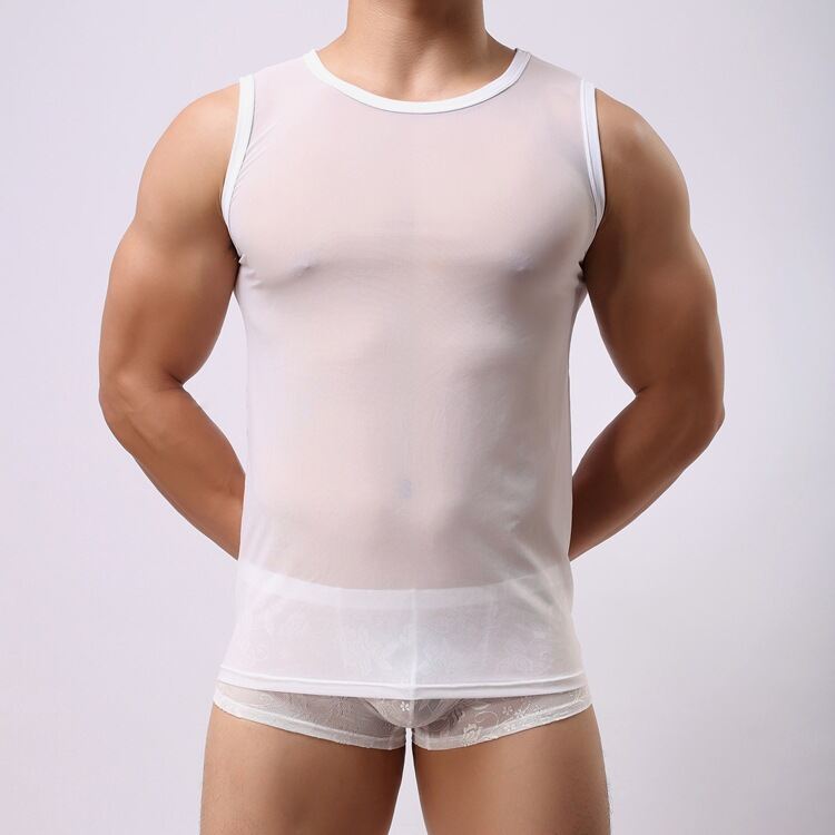 Áo Thun Nam Tay Ngắn Lưới Mềm Mại Gợi Cảm Áo Vest Lưới Mỏng Quần Lót Bó Sát Mặc Nhà Đồ Ngủ Mùa Hè Vả