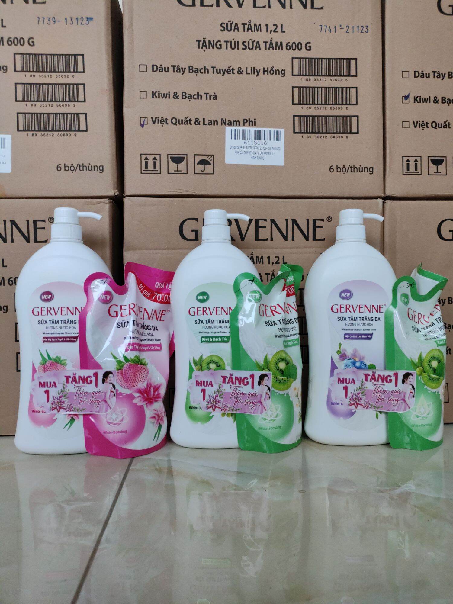 Gervenne sữa tắm 1200g + túi sữa tắm 600g ( Mẫu mới )