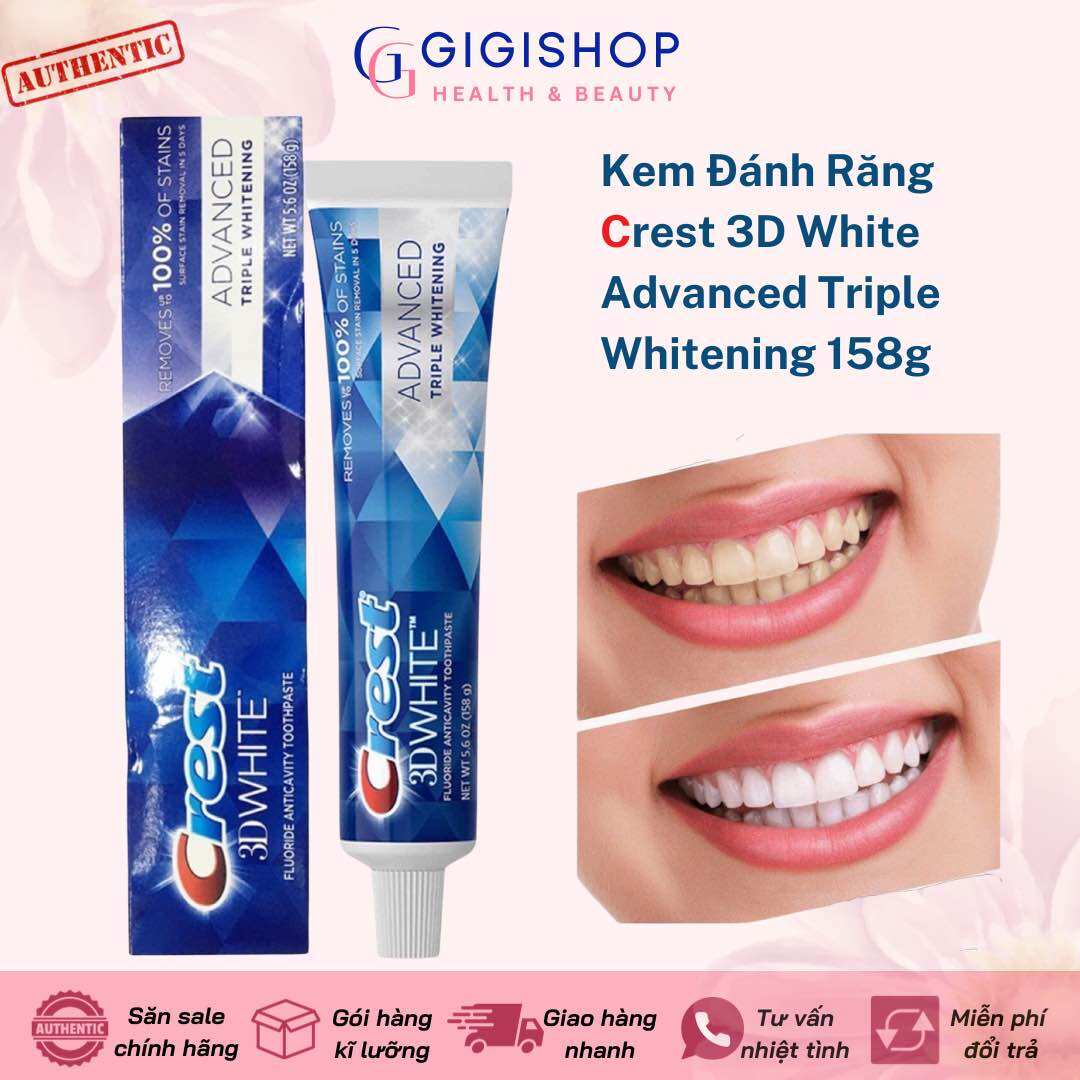 Kem Đánh Răng Làm Trắng Răng Crest 3D White Advanced Triple Whitening 158g