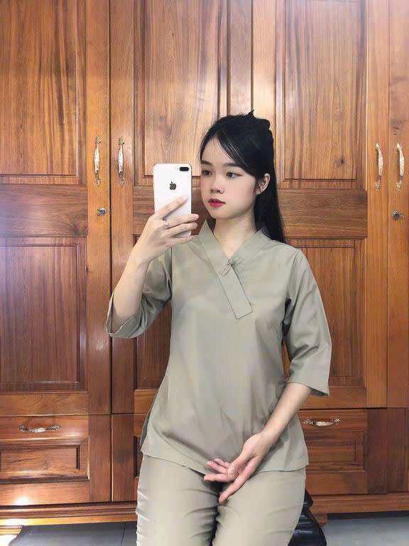 Đồ Lam Đi Chùa _ Mẫu 1 nút không thêu